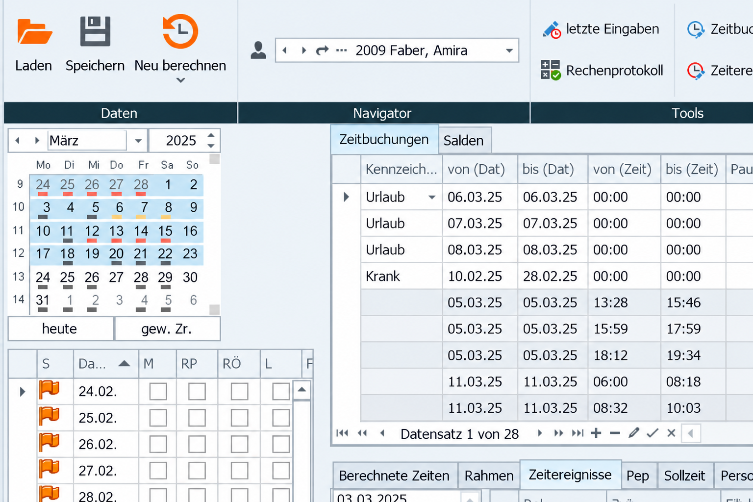 Zeitdatenansicht in pep4