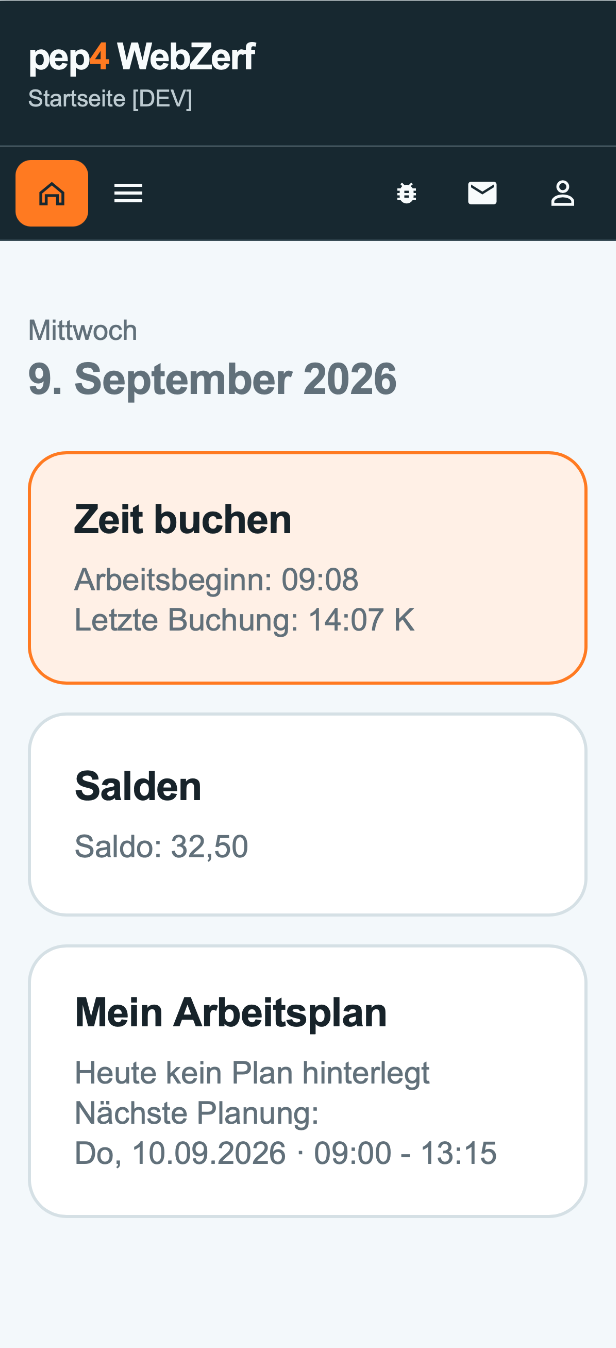 Originalansicht von WebZerf: Zeit buchen, Salden und persönlicher Arbeitsplan